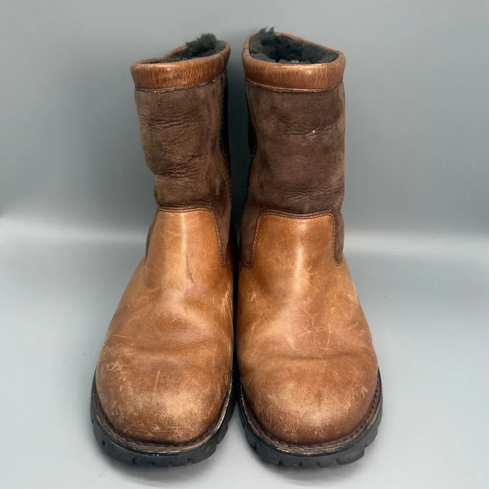 UGG Beacon 5485 Mens 12 Brown Leather Lined Shearling Pull On Ankle Winter Boots